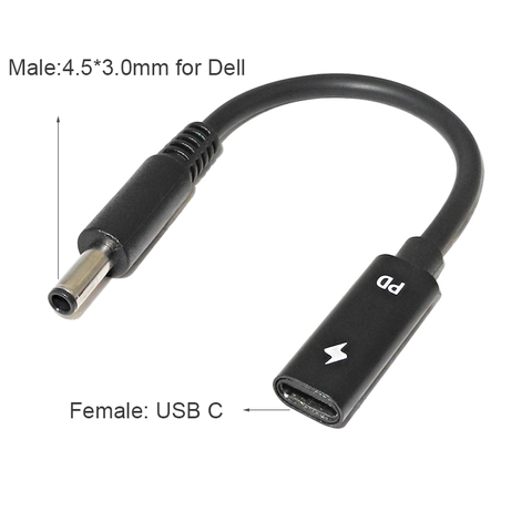 Adaptador de corriente para portátil, conector USB tipo C para Dell Inspiron 11, 13, 14, 17, 15, 7000, 5000, 3000, USB C a 4,5x3,0mm, cargador de enchufe macho ► Foto 1/6