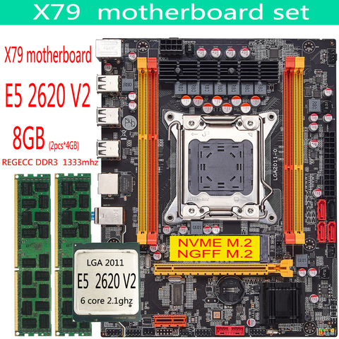 Conjunto de placa base X79 con Xeon LGA2011 E5 2620 V2 cpu 2x4GB = 8GB 1333MHz 10600R DDR3 ECC REG memory MATX NVME LGA 2011, placa base ► Foto 1/5