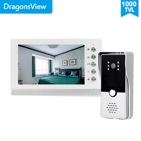 Dragonsview 7 pulgadas teléfono Video de la puerta Sistema de portero automático timbre con cámara 1000TVL desbloquear hablar impermeable ► Foto 1/6