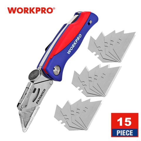 WORKPRO-cuchillo plegable para electricista, cortador de cables de tubo, Mini cuchillos de seguridad, utilitario, 15 cuchillas Extra ► Foto 1/6