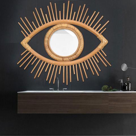 Marco de espejo decorativo en forma de ojo, decoración artística de ratán, maquillaje, tocador de baño, Marco para espejo colgante, artesanías ► Foto 1/6