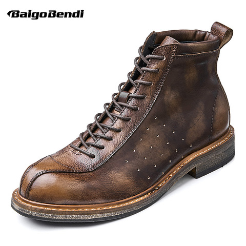 Botines Retro Para hombre Botas de trabajo de seguridad y trabajo de grano completo Cool Men Mortorcycle Boots Trendy zapatos para invierno, otoño ► Foto 1/6