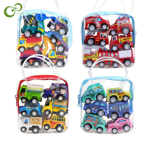 6 uds atrás coche móvil de la tienda de maquinaria de construcción del vehículo camión de bomberos modelo Taxi bebé Mini regalo juguetes de los niños GYH ► Foto 1/6