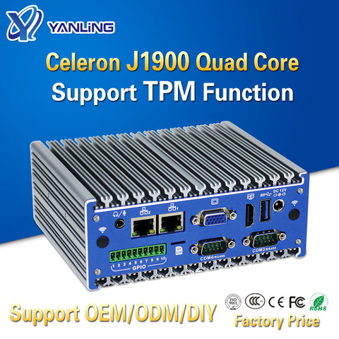 Yanling-Mini PC Intel J1900 de cuatro núcleos a bordo, 4 GB de Ram, 1 GPIO, 4 RS232 COM, compatible con función TPM, para ordenador Industrial IoT ► Foto 1/6