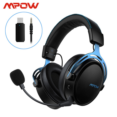 Mpow Air-auriculares estéreo para videojuegos, inalámbricos/con cable, para PS4, PC, Xbox One, 17h de autonomía, con micrófono, transmisor USB, espuma de memoria ► Foto 1/6