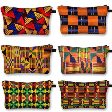 Bolsa de cosméticos estampada africana para mujer, bolso de maquillaje Afro, moda para chicas, estuche de cosméticos, bolsas portátiles de almacenamiento de lápiz labial para viaje ► Foto 1/6