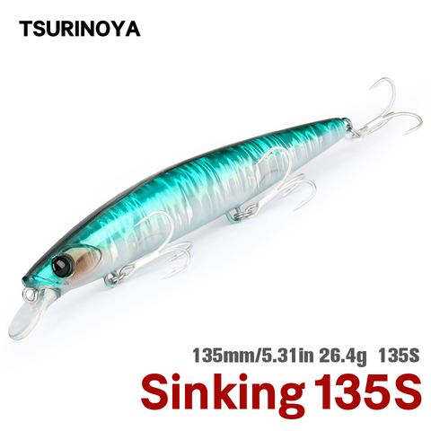 TSURINOYA-señuelo de pesca ultralargo de fundición 135S, bayoneta de pececillo que se hunde en agua salada, 135mm, 26,4g, peso Tungaten, cebo duro para lubina ► Foto 1/6