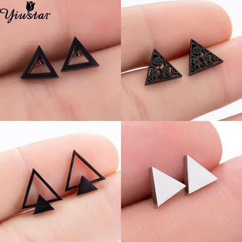 Pendientes de tuerca triangulares geométricos para mujer, de acero inoxidable, negros, Punk, joyería Mini ► Foto 1/6