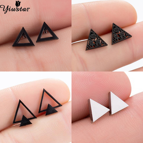 Pendientes de tuerca triangulares geométricos para mujer, de acero inoxidable, negros, Punk, joyería Mini ► Foto 1/6