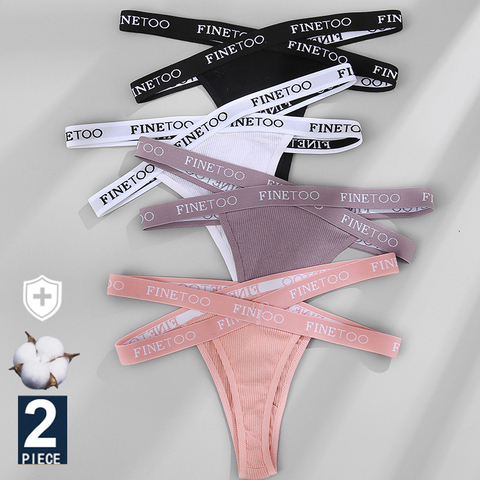 FINETOO 2 unids/set de algodón de las mujeres G-String Sexy Cruz bragas de correas carta cintura ropa interior tangas mujer hueco braguitas de mujer ► Foto 1/6