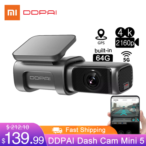 Xiaomi-Cámara de salpicadero DDPAI Mini 5, 4K, UHD, Android, aparcamiento 24H, Wifi integrado, GPS, SR, vídeo de conducción, 2160P ► Foto 1/6