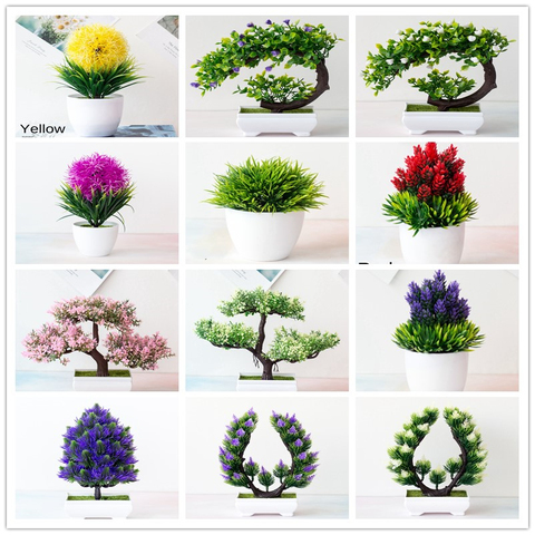 1pc plantas artificiales bonsái pequeño árbol plantas flores en maceta adornos para fiesta en casa escritorio decoración jardín decoración ► Foto 1/6