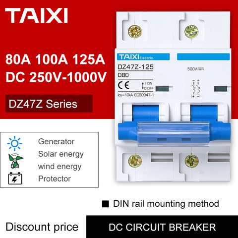 DC 2P 100A circuito interruptor de 4 polos 1000V MCB Motor de batería Protector curva D PV línea Mater interruptor 80A 125A 100V 200V 500V 750V ► Foto 1/6