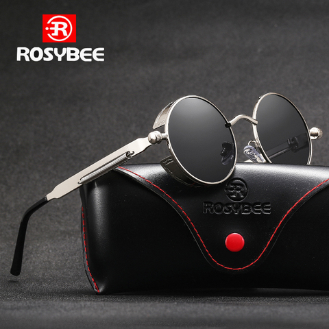 ROSYBEE marca ronda polarizado gafas de sol de Metal Steampunk hombres mujeres moda gafas de marca de diseño Retro Vintage UV400, gafas ► Foto 1/6
