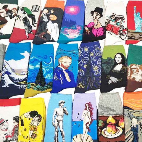 Noche Estrellada Otoño Invierno Retro mujer personalidad arte Van Gogh Mural mundo famoso pintura calcetines masculinos aceite divertido feliz hombres calcetines ► Foto 1/6