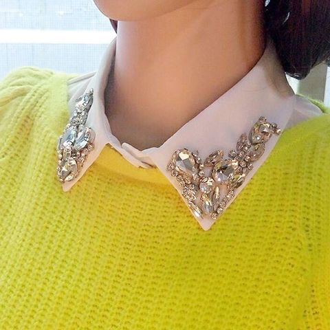 Collar de imitación de cristal para mujer, Gargantilla falsa de gasa con solapa desmontable de diamantes de imitación, botón hacia abajo, blusa de media camisa ► Foto 1/5