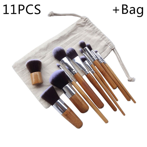 11 unids/set moda cosméticos pinceles de bambú para maquillajes Kit con bolsa de viaje para colorete de polvo sombra de ojos delineador de ojos Fundación mezcla ► Foto 1/5