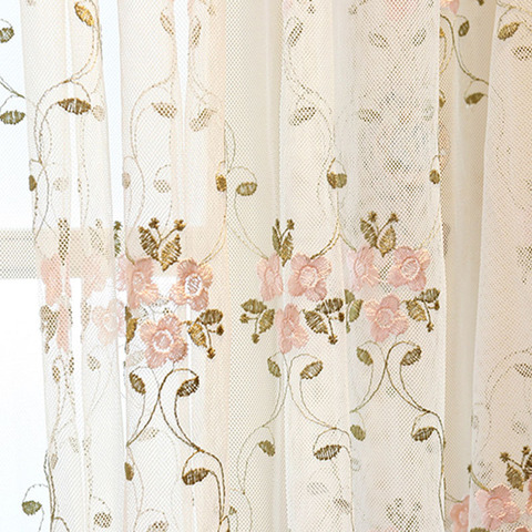 Cortinas de tul bordadas para sala de estar, princesa lazo flor, tul transparente, boda, color rosa ► Foto 1/5