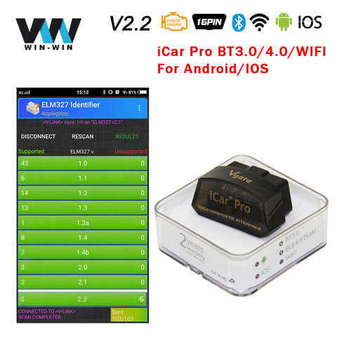 Vgate-herramienta de diagnóstico automático de coche, accesorio iCar Pro ELM327 V2.2 OBD2 Bluetooth / WIFI escáner para Android/IOS ELM327 V2.2 Easydiag OBD OBD2 ► Foto 1/6