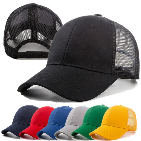 Gorra de malla Unisex, gorro de béisbol de malla de algodón liso informal, sombreros para hombres y mujeres, gorra de camionero de Hip Hop ajustable, envío directo ► Foto 1/6