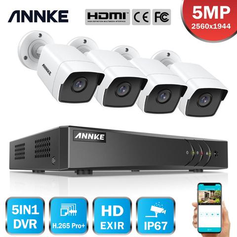 ANNKE-sistema de cámaras de videovigilancia 5 en 1, 8 canales, 5MP, Lite, H.265 + DVR, con 4 Uds., cámaras de seguridad Bullet impermeables, Kit CCTV ► Foto 1/6