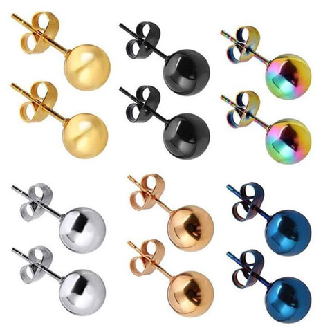 Pendientes de botón de acero inoxidable para hombres y mujeres, joyería, Bola de Color plateado, 2-8mm de diámetro 1 par ► Foto 1/6