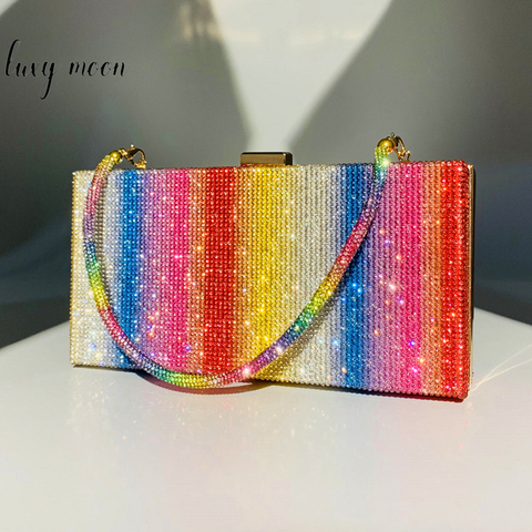 Bolso de mano de boda de arcoíris diamante para mujer, Cartera de noche elegante para fiesta, bolso cruzado de diseñador de lujo, ZD2106 ► Foto 1/1