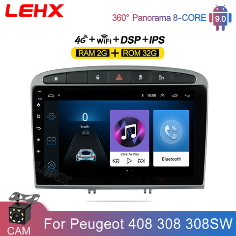 LEHX-radio Multimedia con GPS para coche, radio con reproductor, 9 pulgadas, 2 Din, Android 9,0, Universal, estéreo para coche, For2010-2015, PEUGEOT 2016, 308 ► Foto 1/6