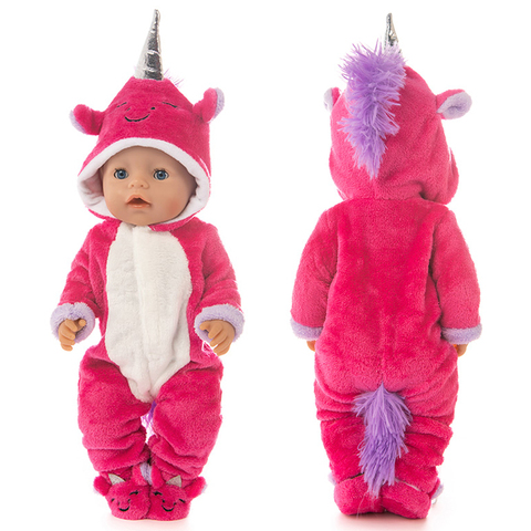 Ropa de la muñeca de 43cm 40cm bebé de buena muñeca suave Pelele de unicornio con zapatillas 18 muñeca para niñas pulgadas ropa de dormir pijama conjunto ► Foto 1/6