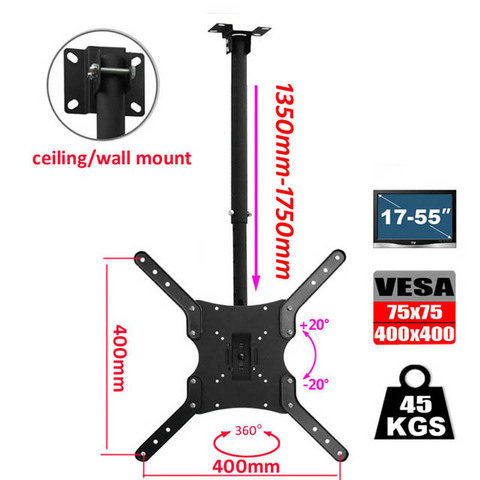 Soporte de pared de tv lcd, base de techo para televisor de plasma led, de acero DLC-201BL, 400x400, 17-55 