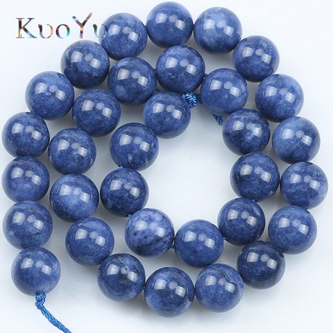 Cuentas de piedra cianita azul para fabricación de joyas, collar de pulsera DIY, espaciador suelto redondo, accesorios, hilo de cuentas de 15 