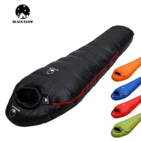 Saco de dormir de ganso suave para acampar al aire libre, saco de dormir ultraligero y cálido con costuras dobles, color negro, para invierno y nieve, 400g-2000 ► Foto 1/6