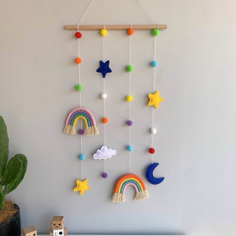 Soporte de exhibición de fotos de arco iris con pompón para niña, pinzas para el lazo del pelo, colgador de almacenamiento, juguetes para colgar en la pared, decoración para habitación de bebé y Niña ► Foto 1/1