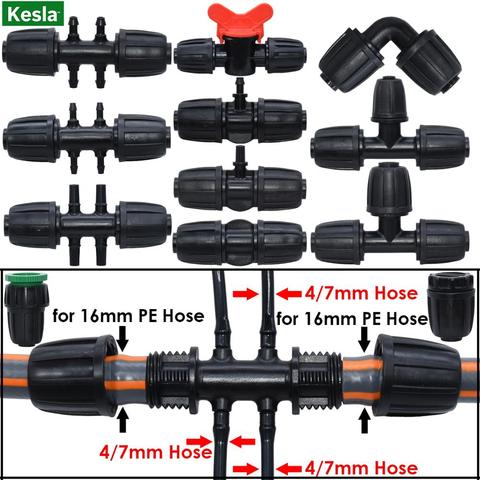 KESLA-conector de tubería de PE de 16mm y 1/2 pulgadas, divisor de acoplamiento en T con bloqueo de rosca a manguera de 4/7mm, 3/5mm, riego por goteo de jardín, 2 uds. ► Foto 1/6