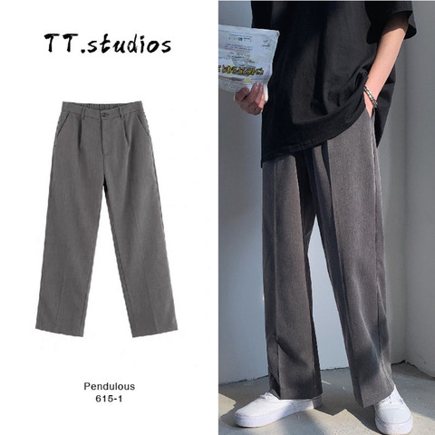 Pantalones rectos informales de estilo coreano para hombre, traje de negocios de Color sólido a la moda, ropa de calle, pantalón para hombre holgado ► Foto 1/5