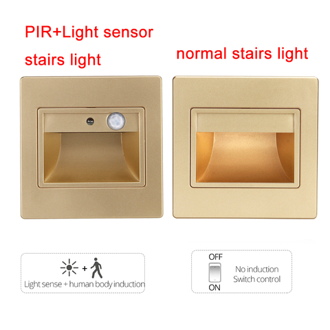 5 colores ABS Detector de movimiento + Sensor de iluminación 3W Luz de escalera Led LED lámpara de luz de la pared paso escalera de la lámpara pasillo vestíbulo pie luminoso ► Foto 1/6