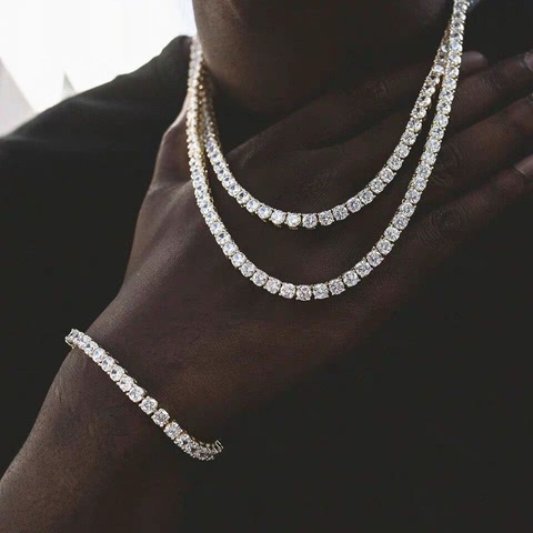 Cadena de tenis de circonia cúbica 5A de 5mm, collar de pulsera ostentosa con diamantes, joyería de tenis de hip hop ► Foto 1/6