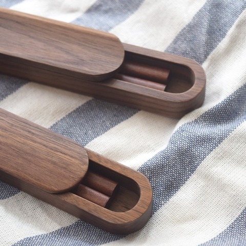 Palillos minimalistas de madera de nogal negro, juego de palillos de madera maciza con caja, portátil, viaje al aire libre, regalo elegante ► Foto 1/6