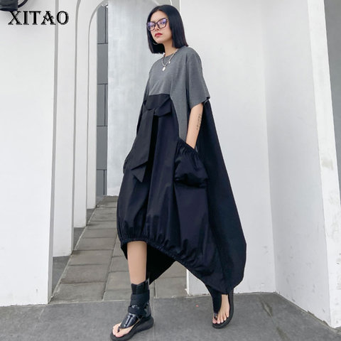 XITAO-vestido plisado Irregular para mujer, vestido de colores éxito de talla grande holgado que cubre el vientre, jersey de manga corta, vestido elegante de verano 2022 XJ4818 ► Foto 1/6