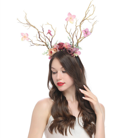 Diadema de rama gótica para mujer, diadema de flores, disfraz cuernos de Navidad, accesorios para fotos, Cosplay, vestido para la cabeza, navidad ► Foto 1/6