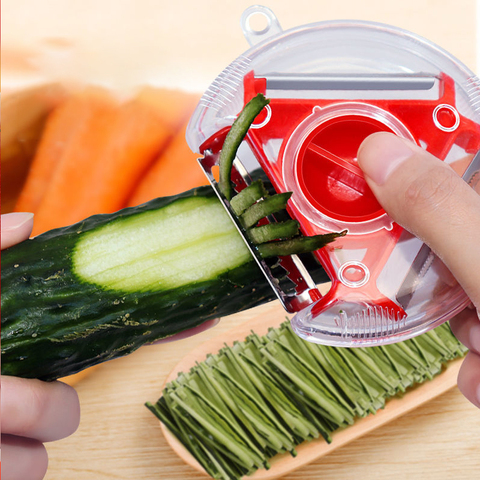 Set con tres peladores mágicos Acero inoxidable cortador pelador trituradora Julienne cortador Multi hoja de cáscara zester rallador de herramienta de cocina ► Foto 1/6