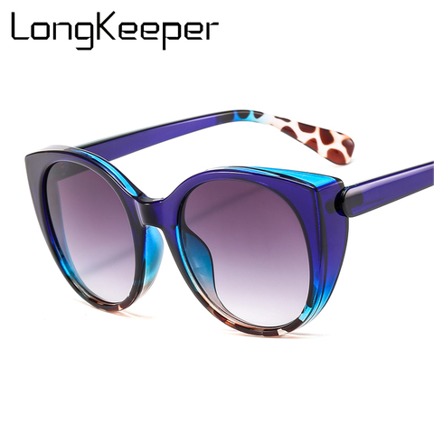 Gafas de sol LongKeeper sexis de ojo de gato para mujer, gafas de sol Vintage azul de marca para mujer, gafas de leopardo UV400 oculos femeninos ► Foto 1/6