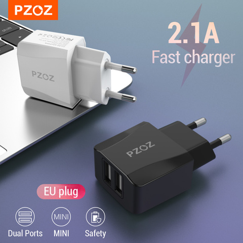 PZOZ-cargador Usb de viaje con enchufe europeo 2a, adaptador de carga rápida, cargador de pared Dual portátil, cable de teléfono móvil para iphone, Samsung y xiaomi ► Foto 1/6