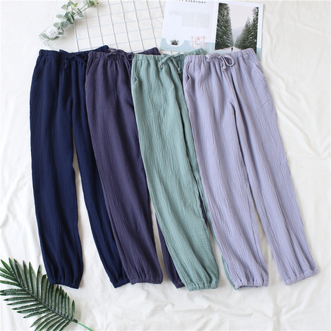 Pijamas japoneses para hombre y mujer, pantalones de Casa de algodón lavados, gasa doble, holgados, cómodos, pantalones informales ► Foto 1/6