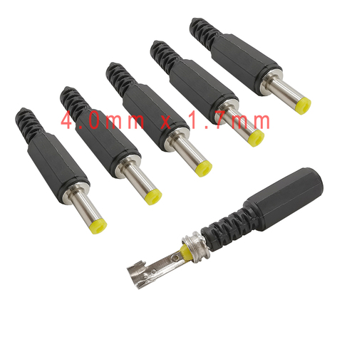 Conector de soldadura DC macho, 5/10mm x 4,0mm, 1,7x4,0mm, adaptador de soldadura recta, color negro, 1,7 Uds. ► Foto 1/5