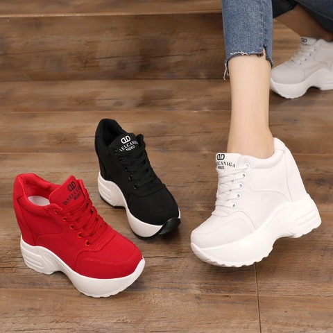 Zapatillas de deporte con plataforma para mujer, zapatos informales de malla, blancos, con cuña de 10CM, transpirables, con aumento de altura, para otoño, 2022 ► Foto 1/6