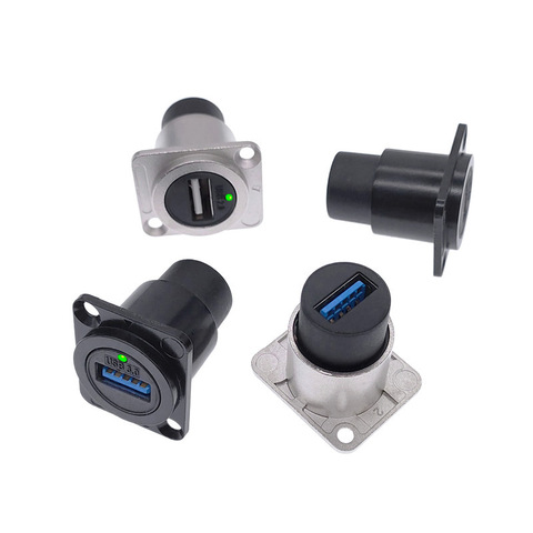 Conector USB 2,0 3,0 con luz LED, hembra a hembra, montaje en panel, negro plateado ► Foto 1/5