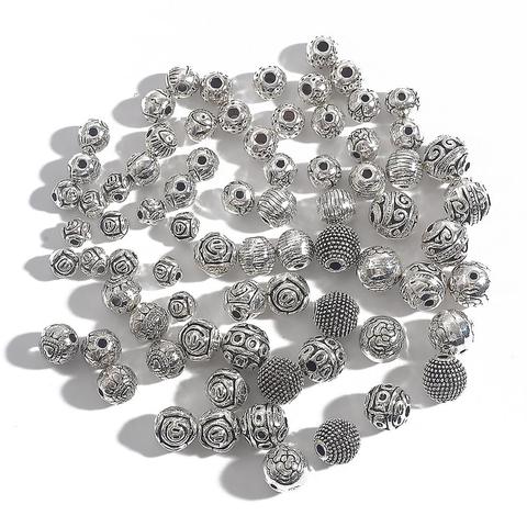 10-50 Uds 5-9mm antiguo tibetano de Metal de Color plata, cuentas redondas cuentas espaciadoras sueltas para fabricación de joyería DIY pulsera Nekclace ► Foto 1/6