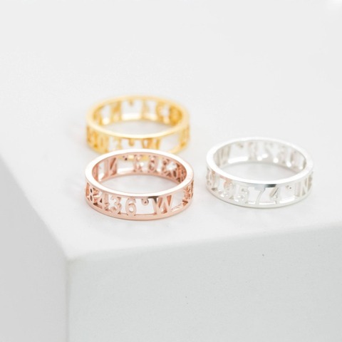 Anillo personalizado de acero inoxidable con letra hueca para Mujer, sortijas de boda con grabado en plata y oro ► Foto 1/6