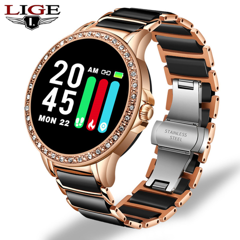 LIGE-reloj inteligente con diamantes para mujer, accesorio de pulsera resistente al agua con control del ritmo cardíaco y de la presión sanguínea, complemento deportivo de monitor, seguidor Fitness a la moda, 2022 ► Foto 1/6